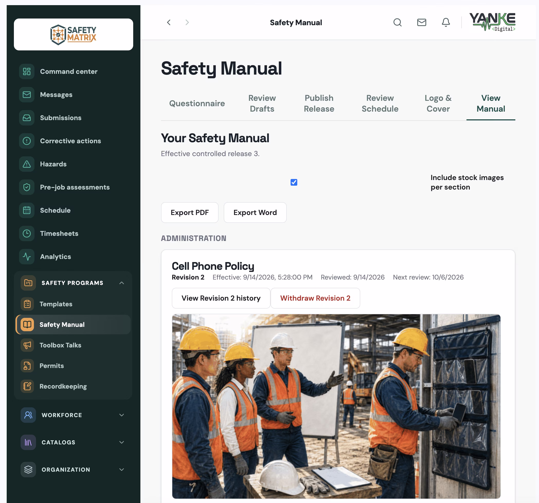SAFETY MANUAL in the Safety Matrix admin portal