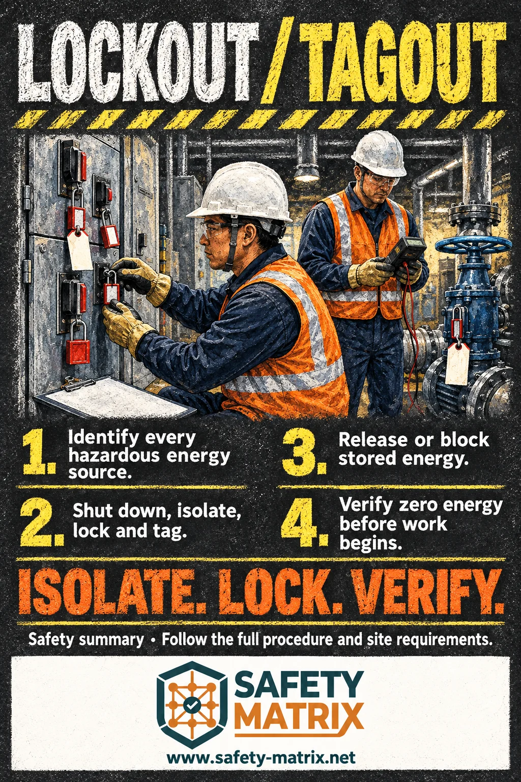 Safety Matrix poster: Safe Job Procedure - Lockout / Tagout (LOTO).